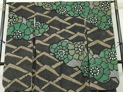 平和屋着物●豪華振袖 総絞り 草花文 黒地 正絹 逸品 DAAW5843ud