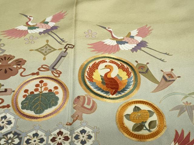 平和屋着物●豪華色留袖　作家物　駒刺繍　吉祥宝尽くし飛鶴丸文　暈し染め　金彩　正絹　逸品　DAAW5849ud