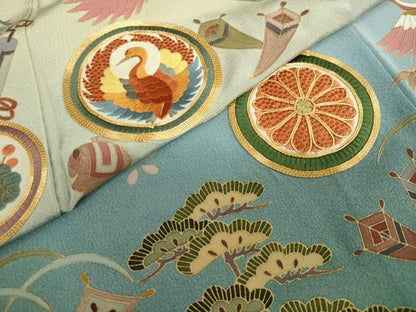 平和屋着物●豪華色留袖　作家物　駒刺繍　吉祥宝尽くし飛鶴丸文　暈し染め　金彩　正絹　逸品　DAAW5849ud