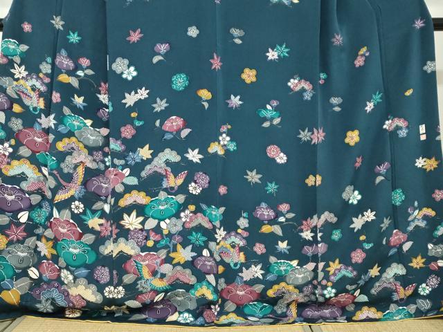 平和屋着物●手差し紅型作家　都巳二　訪問着　飛鶴草花文　鬼しぼ縮緬　正絹　逸品　DAAW5852ud