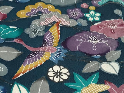平和屋着物●手差し紅型作家　都巳二　訪問着　飛鶴草花文　鬼しぼ縮緬　正絹　逸品　DAAW5852ud