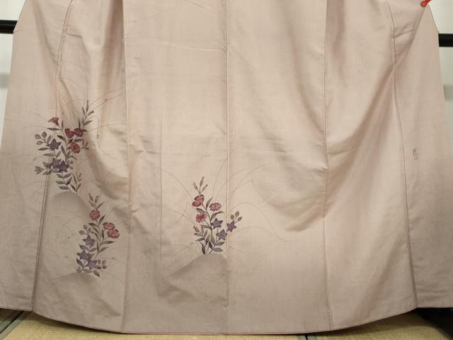 平和屋着物●訪問着　紬地　作家物　手描き　草花文　正絹　逸品　DAAW5857ud