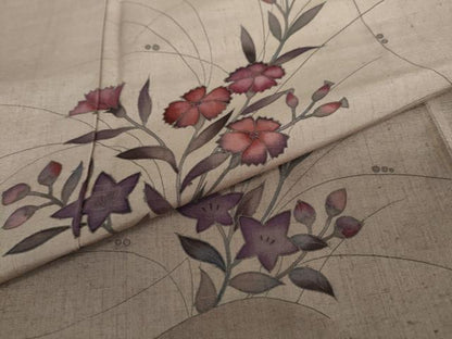平和屋着物●訪問着　紬地　作家物　手描き　草花文　正絹　逸品　DAAW5857ud