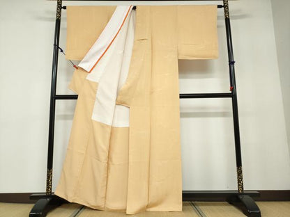 平和屋着物●上質な色無地　流水笹地紋　杏色　正絹　逸品　未使用　DAAW5873ud