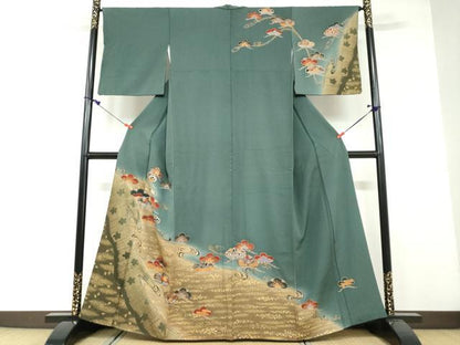 平和屋着物●訪問着 流水松文 暈し染め 金彩 正絹 逸品 DAAW5888ud