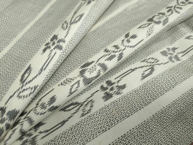 平和屋着物●上質な紬　横段草花文　正絹　逸品　DAAW5894ud