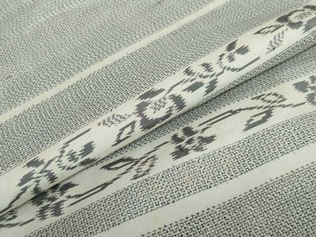 平和屋着物●上質な紬　横段草花文　正絹　逸品　DAAW5894ud