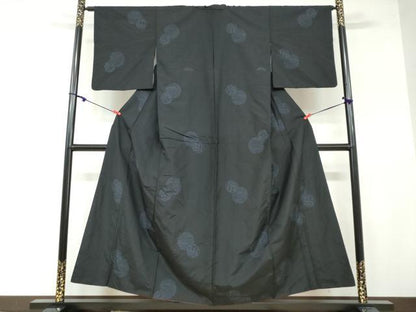 平和屋着物●上質な紬　80亀甲　雪輪草花丸文　正絹　逸品　DAAW5899ud
