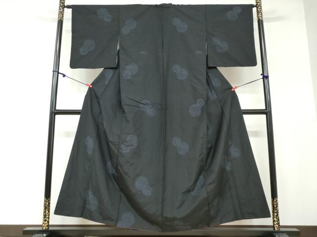 平和屋着物●上質な紬　80亀甲　雪輪草花丸文　正絹　逸品　DAAW5899ud