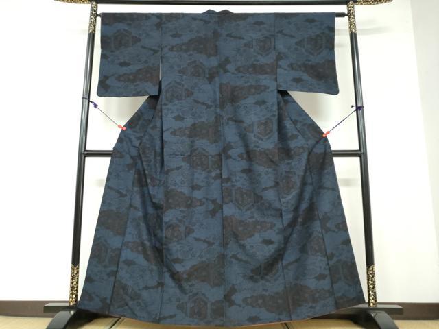 平和屋着物●結城紬 100亀甲 雲取り吉祥草花文 正絹 逸品 DAAW5901ud