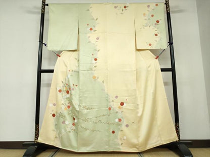 平和屋着物●訪問着　駒刺繍　草花文　金彩　正絹　逸品　DAAW5930ud