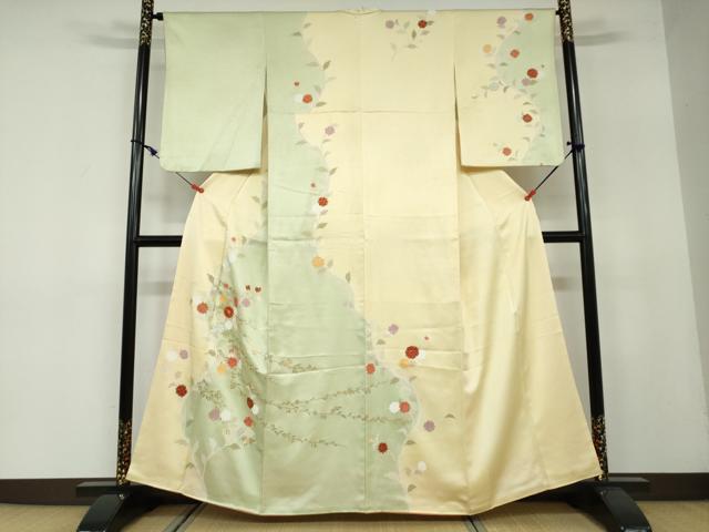平和屋着物●訪問着　駒刺繍　草花文　金彩　正絹　逸品　DAAW5930ud