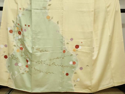 平和屋着物●訪問着　駒刺繍　草花文　金彩　正絹　逸品　DAAW5930ud