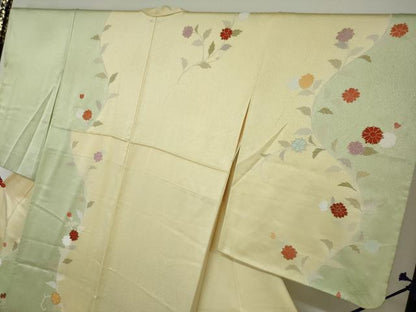 平和屋着物●訪問着　駒刺繍　草花文　金彩　正絹　逸品　DAAW5930ud