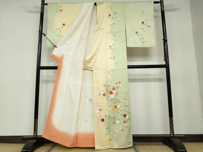 平和屋着物●訪問着　駒刺繍　草花文　金彩　正絹　逸品　DAAW5930ud