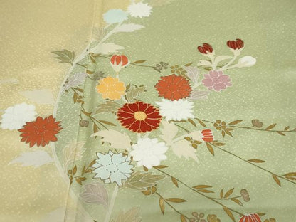 平和屋着物●訪問着　駒刺繍　草花文　金彩　正絹　逸品　DAAW5930ud