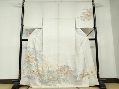平和屋着物●訪問着 駒刺繍 吉祥草花文 暈し染め 金彩 正絹 逸品 DAAW5931ud