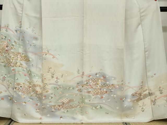 平和屋着物●訪問着 駒刺繍 吉祥草花文 暈し染め 金彩 正絹 逸品 DAAW5931ud