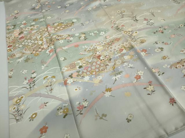 平和屋着物●訪問着 駒刺繍 吉祥草花文 暈し染め 金彩 正絹 逸品 DAAW5931ud