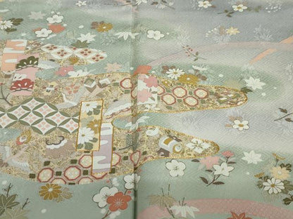 平和屋着物●訪問着 駒刺繍 吉祥草花文 暈し染め 金彩 正絹 逸品 DAAW5931ud