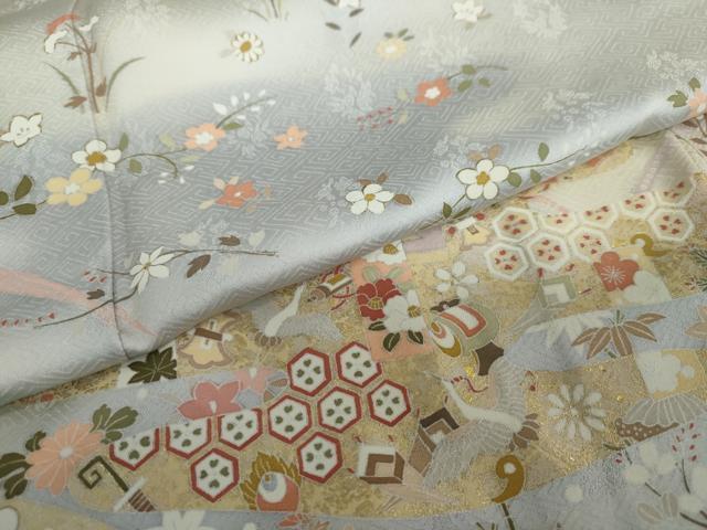 平和屋着物●訪問着 駒刺繍 吉祥草花文 暈し染め 金彩 正絹 逸品 DAAW5931ud