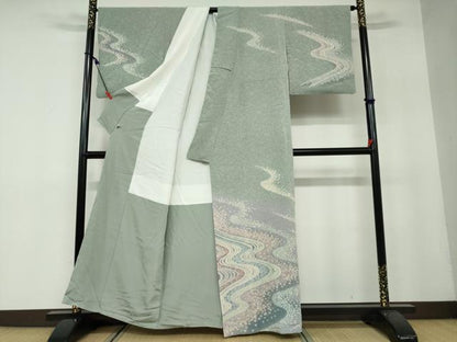 平和屋着物●熊野桂堂 友禅 蝋纈染 訪問着 流水文 暈し染め 正絹 逸品 DAAW5934ud