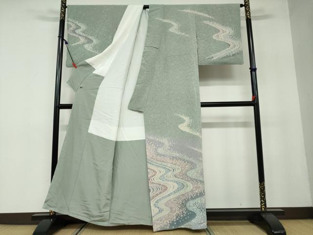 平和屋着物●熊野桂堂 友禅 蝋纈染 訪問着 流水文 暈し染め 正絹 逸品 DAAW5934ud