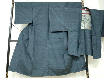平和屋着物●男性　紬　アンサンブル　長羽織　霞文　正絹　逸品　未使用　DAAW5939ud