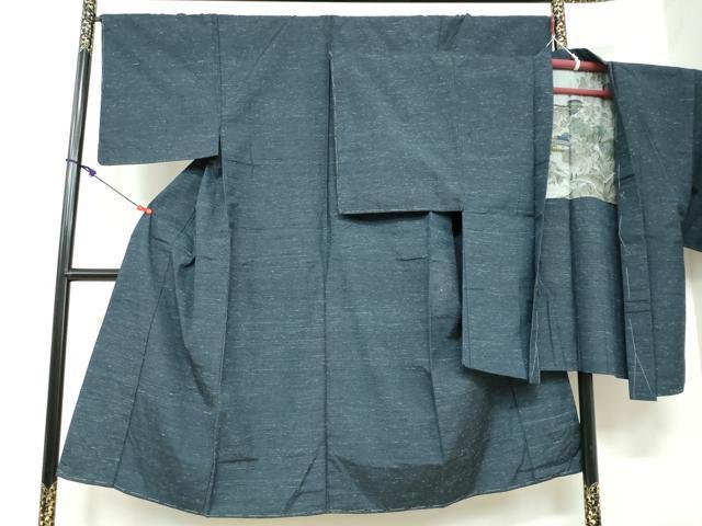 平和屋着物●男性　紬　アンサンブル　長羽織　霞文　正絹　逸品　未使用　DAAW5939ud