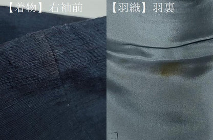 平和屋着物●男性 紬 アンサンブル 長羽織 鉄紺色 正絹 逸品 DAAW5940ud