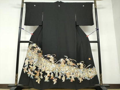 平和屋着物●金彩友禅作家 金彩の魔術師 堀省平 金煌織 黒留袖 童子遊び 金銀彩 正絹 逸品 DAAW5949ud