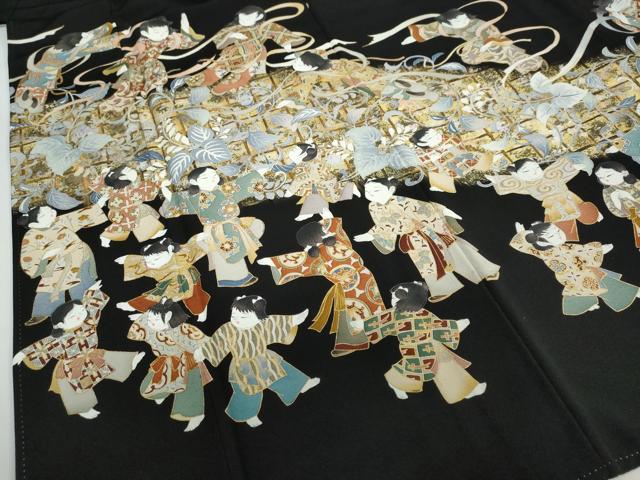平和屋着物●金彩友禅作家 金彩の魔術師 堀省平 金煌織 黒留袖 童子遊び 金銀彩 正絹 逸品 DAAW5949ud