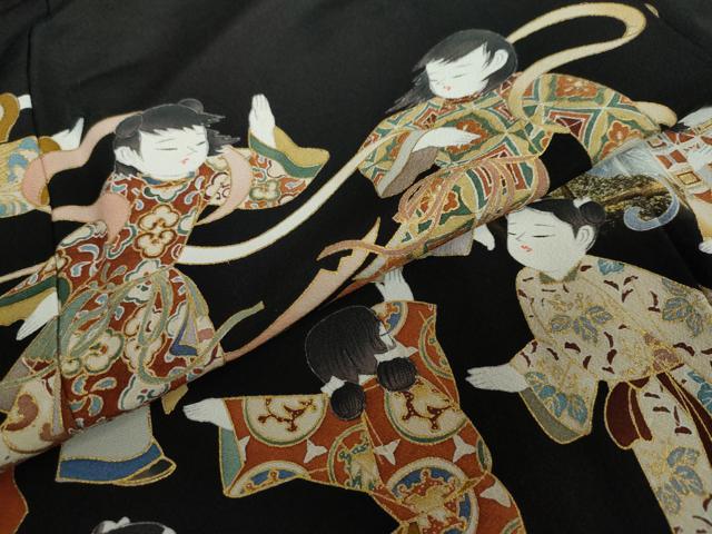 平和屋着物●金彩友禅作家 金彩の魔術師 堀省平 金煌織 黒留袖 童子遊び 金銀彩 正絹 逸品 DAAW5949ud