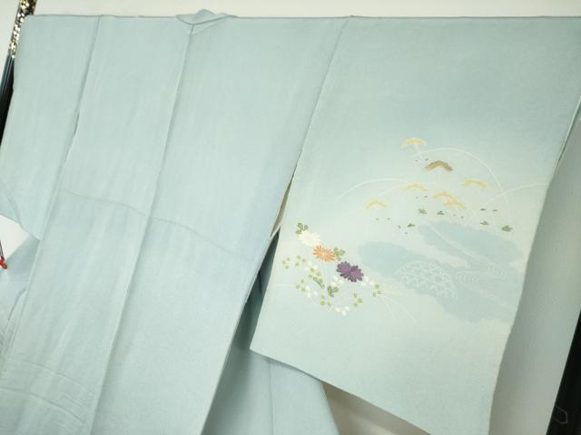 平和屋着物●訪問着　刺繍　流水草花文　暈し染め　鬼しぼ縮緬　正絹　逸品　DAAW5951ud