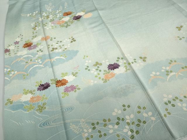 平和屋着物●訪問着　刺繍　流水草花文　暈し染め　鬼しぼ縮緬　正絹　逸品　DAAW5951ud