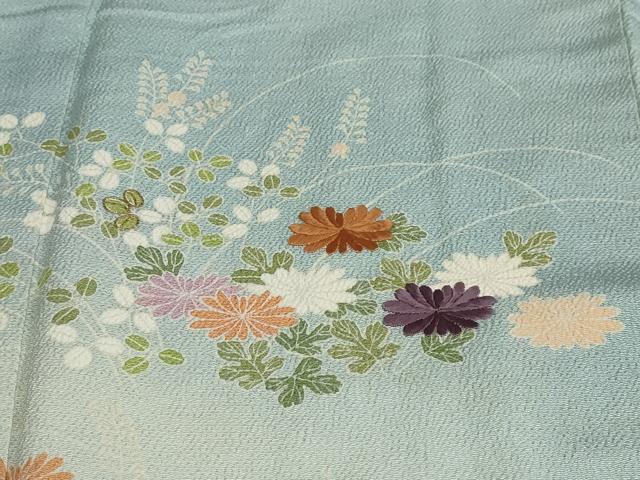 平和屋着物●訪問着　刺繍　流水草花文　暈し染め　鬼しぼ縮緬　正絹　逸品　DAAW5951ud