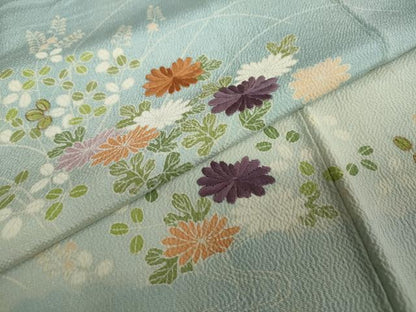 平和屋着物●訪問着　刺繍　流水草花文　暈し染め　鬼しぼ縮緬　正絹　逸品　DAAW5951ud