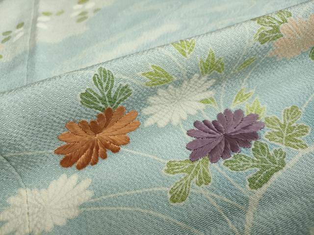 平和屋着物●訪問着　刺繍　流水草花文　暈し染め　鬼しぼ縮緬　正絹　逸品　DAAW5951ud