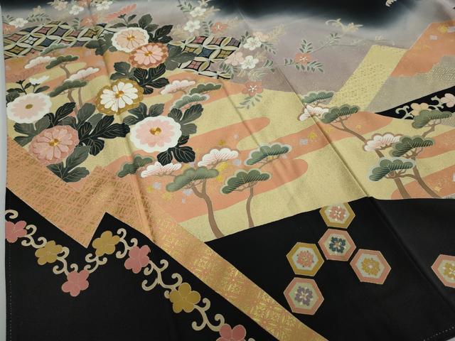 平和屋着物●豪華黒留袖　作家物　駒刺繍　吉祥草花文　暈し染め　金銀彩　正絹　逸品　DAAW5967ud