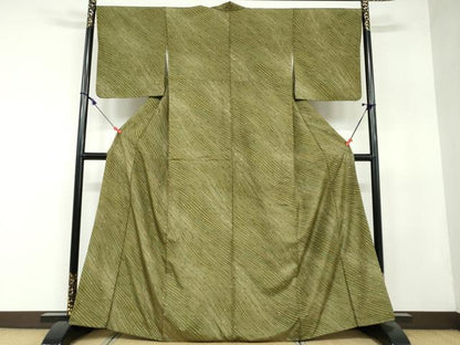 平和屋着物●上質な小紋　紬地　枝葉文　正絹　逸品　DAAW5991ud