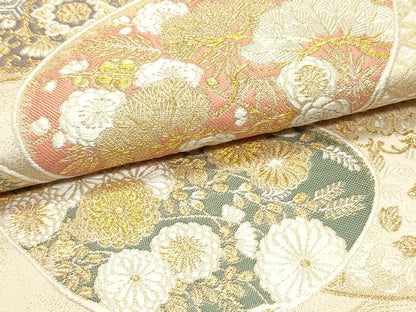平和屋着物●西陣の名門 加納幸謹製 六通柄袋帯 唐織 貝合わせ吉祥花唐草文 金糸 正絹 逸品 DAAW6521ob