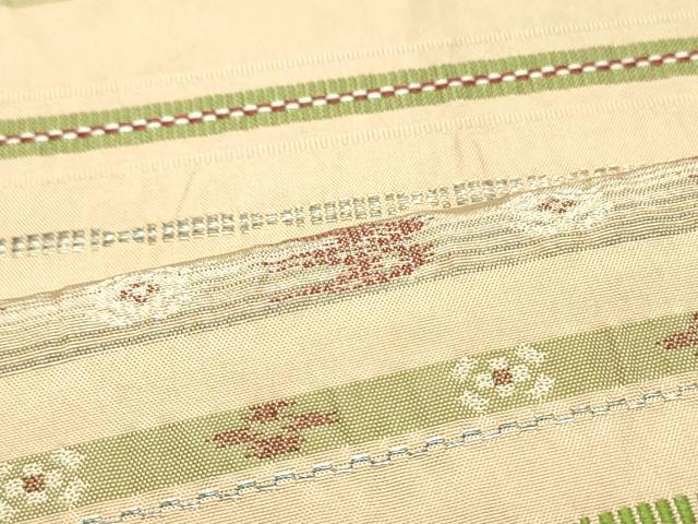 平和屋着物●九寸開き名古屋帯 横段文 銀糸 正絹 逸品 DAAW6536ob
