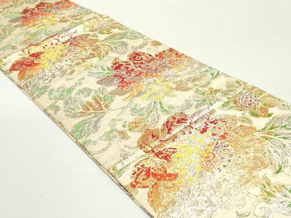 平和屋着物●龍村平蔵製 丸帯 大牡丹印金錦 金銀糸 正絹 逸品 DAAW6539ob
