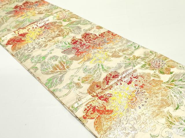 平和屋着物●龍村平蔵製 丸帯 大牡丹印金錦 金銀糸 正絹 逸品 DAAW6539ob