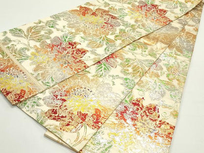 平和屋着物●龍村平蔵製 丸帯 大牡丹印金錦 金銀糸 正絹 逸品 DAAW6539ob