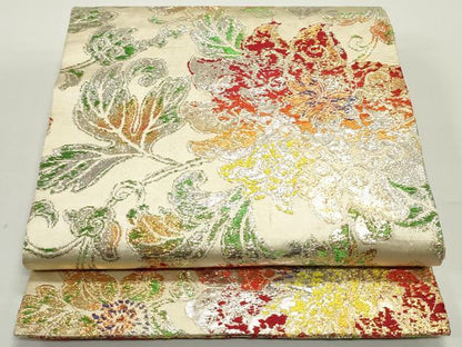 平和屋着物●龍村平蔵製 丸帯 大牡丹印金錦 金銀糸 正絹 逸品 DAAW6539ob