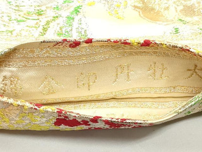 平和屋着物●龍村平蔵製 丸帯 大牡丹印金錦 金銀糸 正絹 逸品 DAAW6539ob