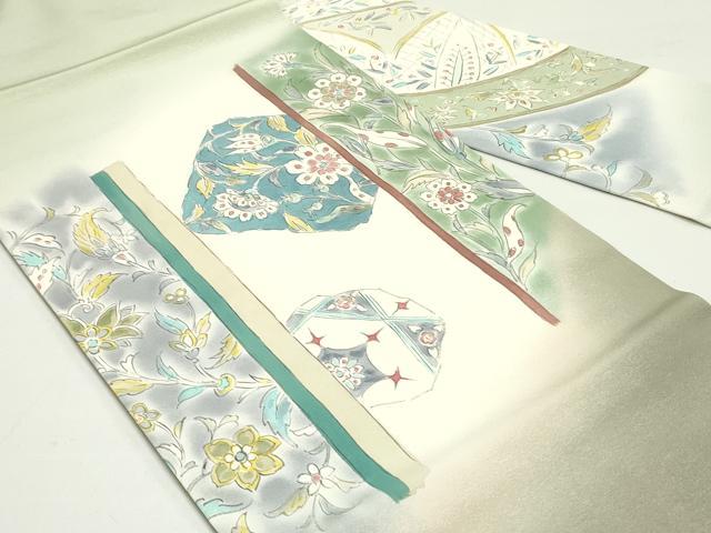 平和屋着物●塩瀬　九寸名古屋帯　手描き　更紗花唐草文　正絹　逸品　DAAW6571ob