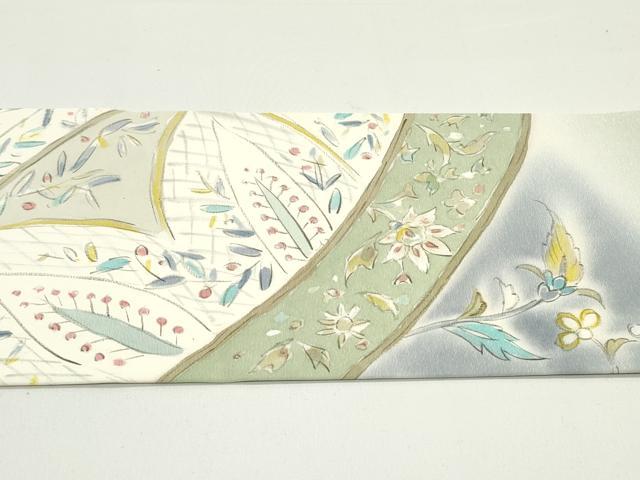 平和屋着物●塩瀬　九寸名古屋帯　手描き　更紗花唐草文　正絹　逸品　DAAW6571ob