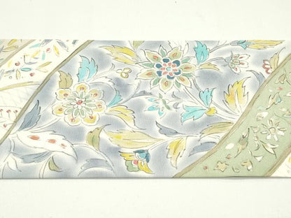 平和屋着物●塩瀬　九寸名古屋帯　手描き　更紗花唐草文　正絹　逸品　DAAW6571ob